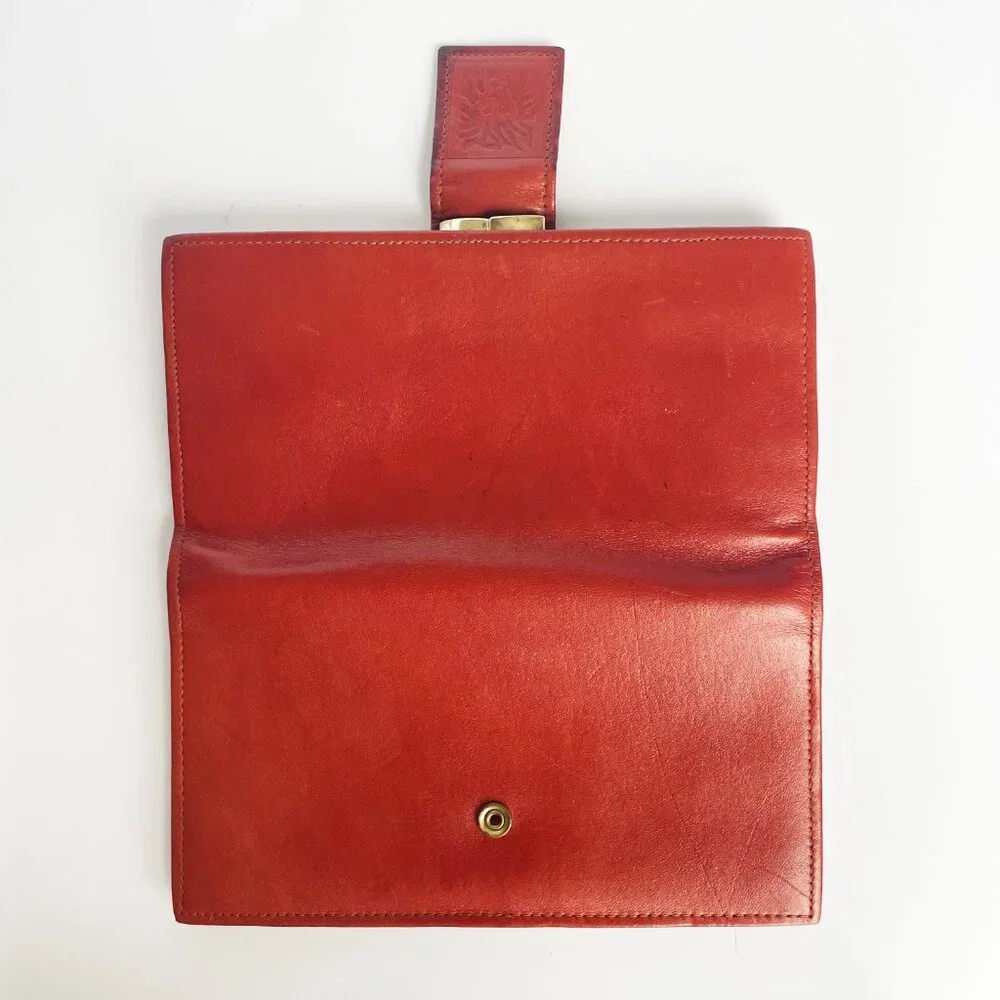 Vintage Anne Klein Wallet Checkbook Holder Bifold Rust Leather Kiss Lock
